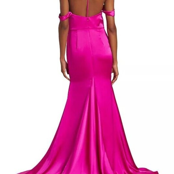 Vera Wang Bride Muriel Satin Open-Back Gown Dress Pink/ Fuchsia Size 4 - Picture 3 of 16